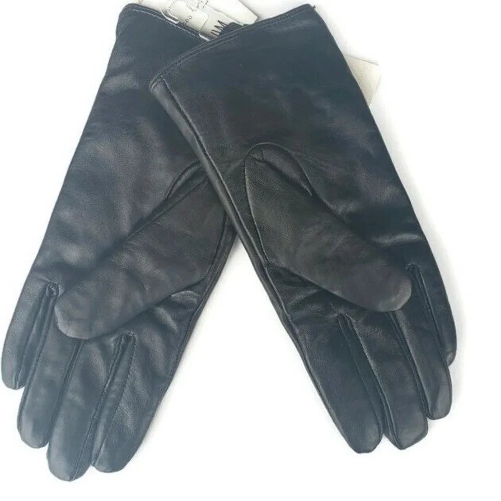 Leather Tech Touch Screen Gloves with Broach Womens XS/S Black Winter - Picture 6 of 8
